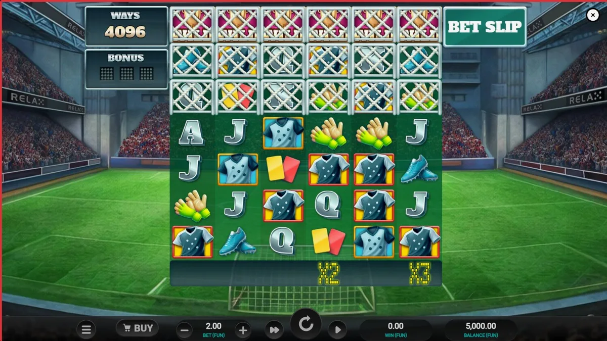 World Class Kick Off Dream Drop স্লট গেমের ইন্টারফেস এবং ফুটবল থিম